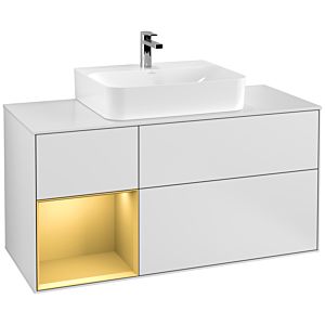 Villeroy et Boch Finion Villeroy et Boch G161HFMT 120cm, plaque de recouvrement blanc mat, Emotion, étagère gauche or mat, laqué blanc mat