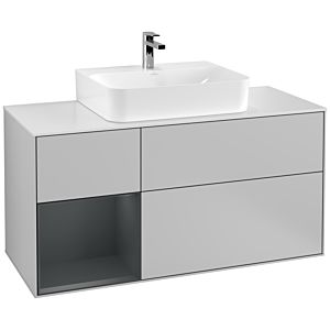 Villeroy und Boch Finion Waschtischunterschrank G161HGGJ 120cm, Abdeckplatte white matt, Emotion, Regal links Midnight Blue Matt Lacquer, Light grey matt