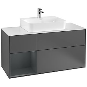 Villeroy und Boch Finion Waschtischunterschrank G161HGGK 120cm, Abdeckplatte white matt, Emotion, Regal links Midnight Blue Matt Lacquer, Anthracite matt