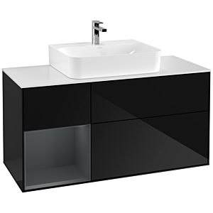 Villeroy und Boch Finion Waschtischunterschrank G161HGPH 120cm, Abdeckplatte white matt, Emotion, Regal links Midnight Blue Matt Lacquer, Glossy Black Lacquer