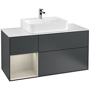 Villeroy und Boch Finion Waschtischunterschrank G161HHHG 120cm, Abdeckplatte white matt, Emotion, Regal links Sand Matt Lacquer, Midnight Blue Matt Lacquer