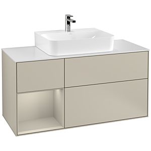 Villeroy und Boch Finion Waschtischunterschrank G161HHHH 120cm, Abdeckplatte white matt, Emotion, Regal links Sand Matt Lacquer, Sand Matt Lacquer