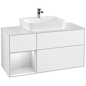 Villeroy und Boch Finion Waschtischunterschrank G161MTGF 120cm, Abdeckplatte white matt, Emotion, Regal links White matt lacquer, Glossy white lacquer