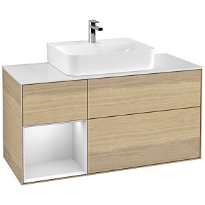 Villeroy et Boch Finion Villeroy et Boch G161MTPC 120cm, plaque de finition blanc mat, Emotion, étagère gauche laqué blanc mat, Oak Veneer