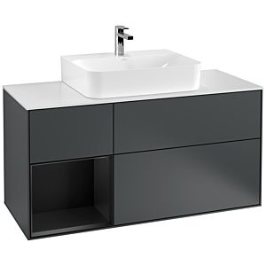Villeroy und Boch Finion Waschtischunterschrank G161PDHG 120cm, Abdeckplatte white matt, Emotion, Regal links Black matt lacquer, Midnight Blue Matt Lacquer
