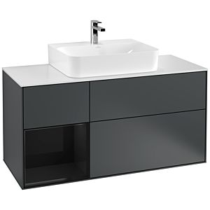 Villeroy und Boch Finion Waschtischunterschrank G161PHHG 120cm, Abdeckplatte white matt, Emotion, Regal links Glossy Black Lacquer, Midnight Blue Matt Lacquer