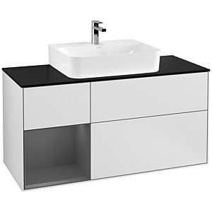 Villeroy und Boch Finion Waschtischunterschrank G162GKMT 120cm, Abdeckplatte black matt, Emotion, Regal links Anthracite matt, White matt lacquer