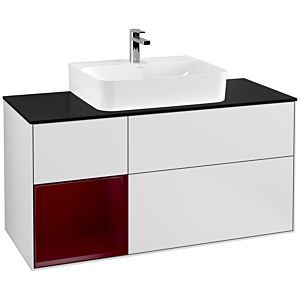 Villeroy und Boch Finion Waschtischunterschrank G162HBMT 120cm, Abdeckplatte black matt, Emotion, Regal links Peony, White matt lacquer