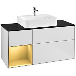 Villeroy und Boch Finion Waschtischunterschrank G162HFMT 120cm, Abdeckplatte black matt, Emotion, Regal links Gold matt, White matt lacquer