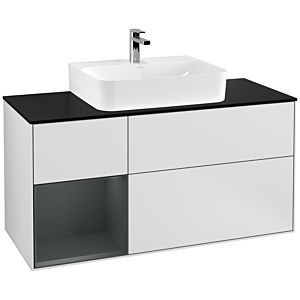 Villeroy und Boch Finion Waschtischunterschrank G162HGMT 120cm, Abdeckplatte black matt, Emotion, Regal links Midnight Blue Matt Lacquer, White matt lacquer