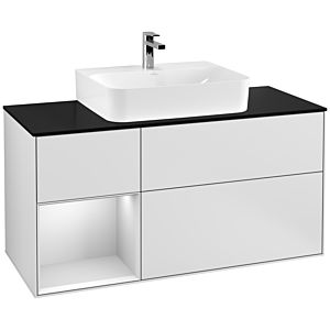 Villeroy und Boch Finion Waschtischunterschrank G162MTMT 120cm, Abdeckplatte black matt, Emotion, Regal links White matt lacquer, White matt lacquer