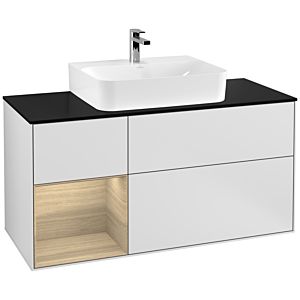 Villeroy und Boch Finion Waschtischunterschrank G162PCMT 120cm, Abdeckplatte black matt, Emotion, Regal links Oak Veneer, White matt lacquer