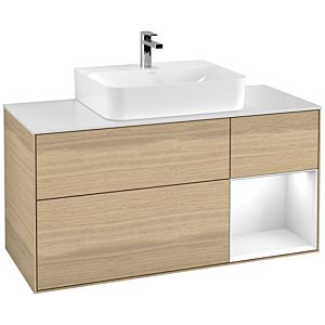 Villeroy et Boch Finion Villeroy et Boch G171GFPC 120cm, plaque de finition blanc mat, Emotion, étagère à droite Laque blanc brillant, Oak Veneer