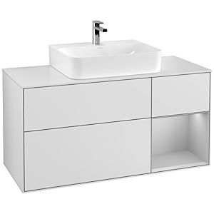 Villeroy und Boch Finion Waschtischunterschrank G171GJMT 120cm, Abdeckplatte white matt, Emotion, Regal rechts Light grey matt, White matt lacquer