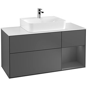 Villeroy und Boch Finion Waschtischunterschrank G171GKGK 120cm, Abdeckplatte white matt, Emotion, Regal rechts Anthracite matt, Anthracite matt