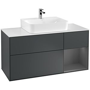 Villeroy und Boch Finion Waschtischunterschrank G171GKHG 120cm, Abdeckplatte white matt, Emotion, Regal rechts Anthracite matt, Midnight Blue Matt Lacquer