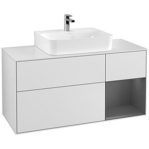 Villeroy et Boch Finion Villeroy et Boch G171GKMT 120cm, plaque de finition blanc mat, Emotion, étagère à droite Anthracite mat, laqué blanc mat