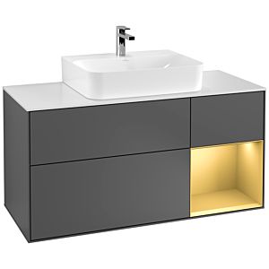 Villeroy und Boch Finion Waschtischunterschrank G171HFGK 120cm, Abdeckplatte white matt, Emotion, Regal rechts Gold matt, Anthracite matt