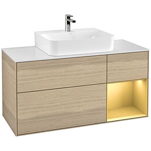 Villeroy et Boch Finion Villeroy et Boch G171HFPC 120cm, plaque de recouvrement blanc mat, Emotion, étagère droite or mat, Oak Veneer