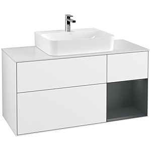 Villeroy und Boch Finion Waschtischunterschrank G171HGGF 120cm, Abdeckplatte white matt, Emotion, Regal rechts Midnight Blue Matt Lacquer, Glossy white lacquer