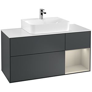 Villeroy und Boch Finion Waschtischunterschrank G171HHHG 120cm, Abdeckplatte white matt, Emotion, Regal rechts Sand Matt, Midnight Blue Matt Lacquer