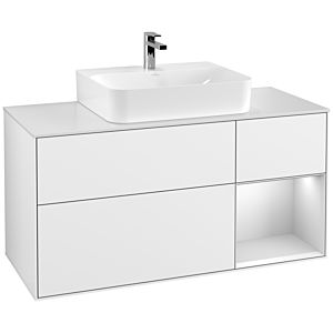 Villeroy et Boch Finion Villeroy et Boch G171MTGF 120cm, plaque de recouvrement blanc mat, Emotion, étagère à droite laqué blanc mat, laqué blanc brillant