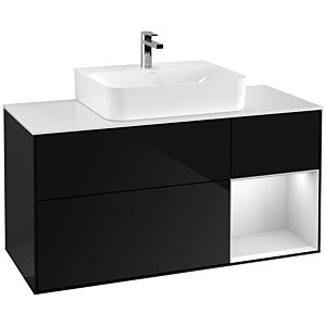 Villeroy und Boch Finion Waschtischunterschrank G171MTPH 120cm, Abdeckplatte white matt, Emotion, Regal rechts White matt lacquer, Glossy Black Lacquer