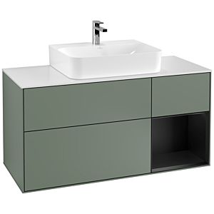 Villeroy et Boch Finion Villeroy et Boch G171PDGM 120cm, plaque de recouvrement blanc mat, Emotion, étagère à droite laqué noir mat, Olive Matt Lacquer