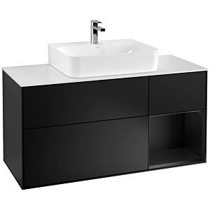 Villeroy et Boch Finion Villeroy et Boch G171PDPD 120cm, plaque de finition blanc mat, Emotion, étagère à droite laqué noir mat, laqué noir mat