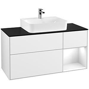 Villeroy et Boch Finion Villeroy et Boch G172GFGF 120cm, plaque de finition noir mat, Emotion, étagère à droite Laque blanc brillant, Laque blanc brillant