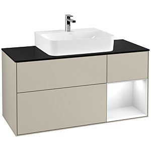 Villeroy und Boch Finion Waschtischunterschrank G172GFHH 120cm, Abdeckplatte black matt, Emotion, Regal rechts Glossy white lacquer, Sand Matt Lacquer
