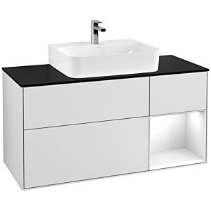 Villeroy and Boch Finion Villeroy and Boch Finion G172GFMT 120cm, cover plate black matt, Emotion, shelf on the right glossy white lacquer, white matt lacquer