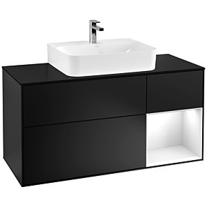 Villeroy und Boch Finion Waschtischunterschrank G172GFPD 120cm, Abdeckplatte black matt, Emotion, Regal rechts Glossy white lacquer, Black matt lacquer