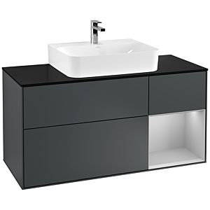 Villeroy und Boch Finion Waschtischunterschrank G172GJHG 120cm, Abdeckplatte black matt, Emotion, Regal rechts Light grey matt, Midnight Blue Matt Lacquer