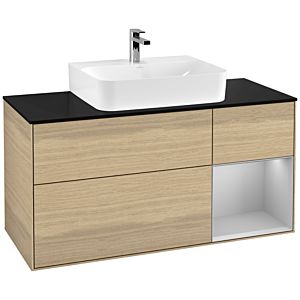 Villeroy und Boch Finion Waschtischunterschrank G172GJPC 120cm, Abdeckplatte black matt, Emotion, Regal rechts Light grey matt, Oak Veneer
