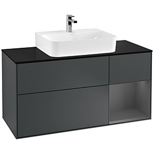 Villeroy und Boch Finion Waschtischunterschrank G172GKHG 120cm, Abdeckplatte black matt, Emotion, Regal rechts Anthracite matt, Midnight Blue Matt Lacquer