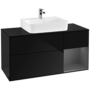 Villeroy und Boch Finion Waschtischunterschrank G172GKPH 120cm, Abdeckplatte black matt, Emotion, Regal rechts Anthracite matt, Glossy Black Lacquer