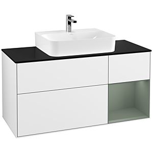 Villeroy et Boch Finion Villeroy et Boch G172GMGF 120cm, plaque de finition noir mat, émotion, étagère à droite Olive Matt Lacquer , laqué blanc brillant