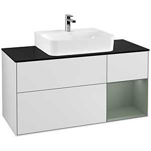 Villeroy et Boch Finion Villeroy et Boch G172GMMT 120cm, plaque de finition noir mat, Emotion, étagère à droite Olive Matt Lacquer , laqué blanc mat