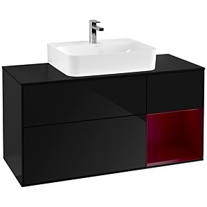 Villeroy und Boch Finion Waschtischunterschrank G172HBPH 120cm, Abdeckplatte black matt, Emotion, Regal rechts Peony, Glossy Black Lacquer