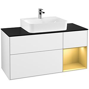 Villeroy and Boch Finion Villeroy and Boch Finion G172HFGF 120cm, cover plate black matt, Emotion, shelf right gold matt, Glossy white lacquer