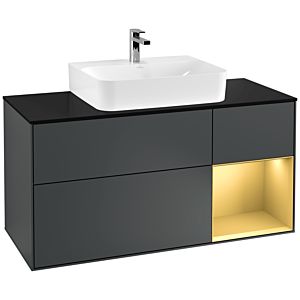 Villeroy und Boch Finion Waschtischunterschrank G172HFHG 120cm, Abdeckplatte black matt, Emotion, Regal rechts Gold matt, Midnight Blue Matt Lacquer