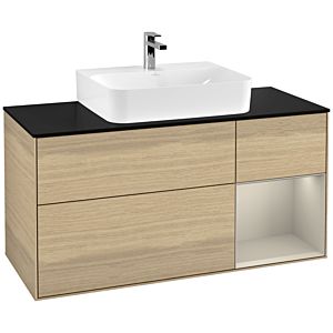 Villeroy und Boch Finion Waschtischunterschrank G172HHPC 120cm, Abdeckplatte black matt, Emotion, Regal rechts Sand Matt, Oak Veneer