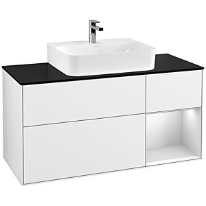 Villeroy and Boch Finion Villeroy and Boch Finion G172MTGF 120cm, cover plate black matt, Emotion, shelf on the right white matt lacquer, glossy white lacquer