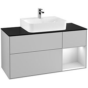 Villeroy and Boch Finion Villeroy and Boch Finion G172MTGJ 120cm, cover plate black matt, Emotion, shelf on the right white matt lacquer, light gray matt