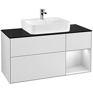 Villeroy et Boch Finion Villeroy et Boch G172MTMT 120cm, plaque de finition noir mat, Emotion, étagère à droite laqué blanc mat, laqué blanc mat