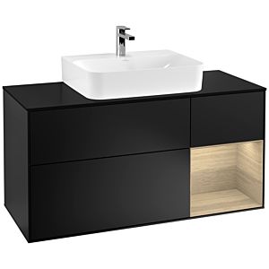 Villeroy und Boch Finion Waschtischunterschrank G172PCPD 120cm, Abdeckplatte black matt, Emotion, Regal rechts Oak Veneer, Black matt lacquer