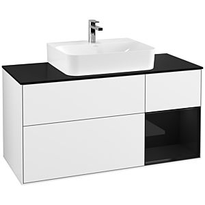 Villeroy und Boch Finion Waschtischunterschrank G172PHGF 120cm, Abdeckplatte black matt, Emotion, Regal rechts Glossy Black Lacquer, Glossy white lacquer