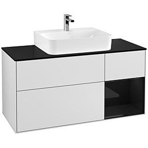 Villeroy und Boch Finion Waschtischunterschrank G172PHMT 120cm, Abdeckplatte black matt, Emotion, Regal rechts Glossy Black Lacquer, White matt lacquer
