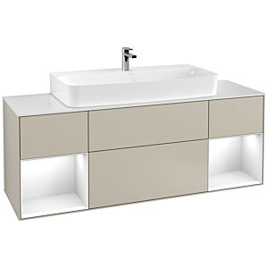 Villeroy und Boch Finion Waschtischunterschrank G211GFHH 160cm, Abdeckplatte white matt, Emotion, Regale Glossy white lacquer, Sand Matt Lacquer